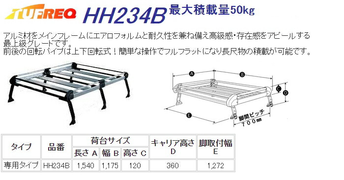 全品送料0円 HH234B 精興工業 TUFREQ タフレック ルーフキャリア Hシリーズ 6本脚 スズキ エブリィ H17.8〜H27.2 DA64V  DA64W ハイルーフ 沖縄県 離島 発送不可 fucoa.cl