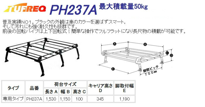 出群 PH237A 精興工業 TUFREQ タフレック ルーフキャリア Pシリーズ 6本脚 スズキ エブリィランディ H13.5〜H17.7  DA32W ルーフレール無車 沖縄県 離島 発送不可 fucoa.cl