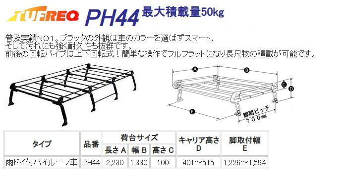 色々な PH44 精興工業 TUFREQ タフレック ルーフキャリア Pシリーズ 8本脚 トヨタ タウンエース S57.12〜H8.10  R10〜R30 ミドルルーフ 沖縄県 離島 発送不可 fucoa.cl