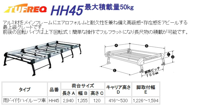 市場 HH45 トヨタ ハイエースワゴン 精興工業 タフレック 10本脚 TUFREQ ルーフキャリア Hシリーズ