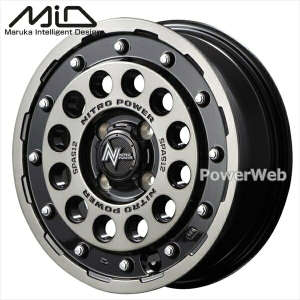 [ホイール1本(単品)] MID NITRO POWER H12 SHOTGUN 15インチ&times;5.0J PCD：100 穴数：4 インセット：45 ブラッククリア/マシニング｜パワーウェブ２号店