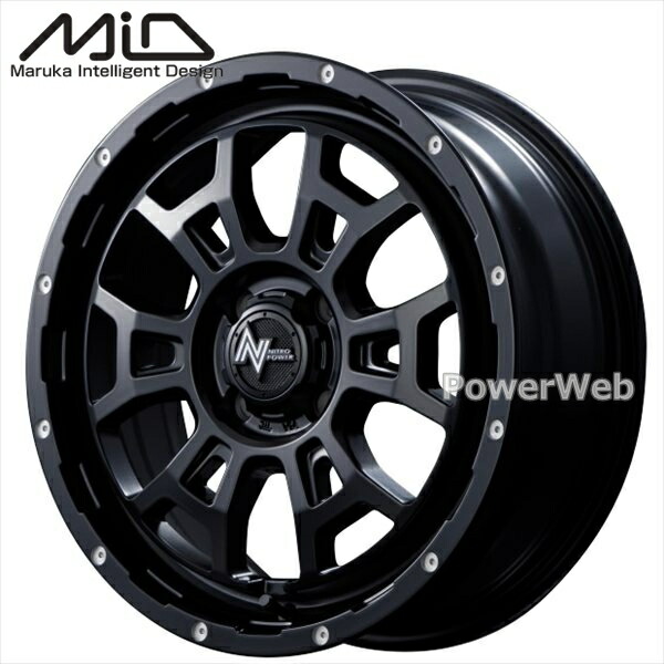[ホイール1本(単品)] MID NITRO POWER H6 SLUG 16インチ×6.0J PCD：100 穴数：4 インセット：40 セミグロスブラック/マシニング