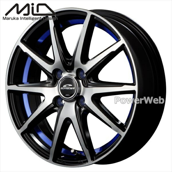 [ホイールのみ単品4本セット] MID SCHNEIDER RX02 12インチ&times;3.5J PCD：100 穴数：4 インセット：42 BKP/アンダーカットブルー｜パワーウェブ２号店