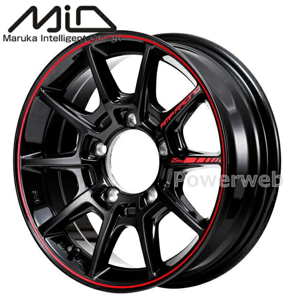 [ホイールのみ単品4本セット] MID RMP Racing R25 plus 16インチ×5.5J PCD：139.7 穴数：5 インセット：-25 ブラック/リムレッドライン