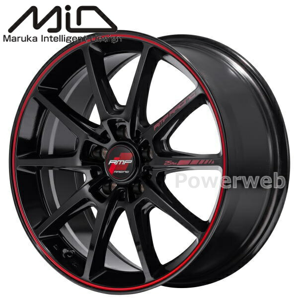 [ホイールのみ単品4本セット] MID RMP Racing R25 plus 18インチ×7.5J PCD：114.3 穴数：5 インセット：50 ブラック/リムレッドライン 57,805円