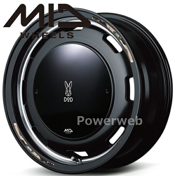 [ホイールのみ単品4本セット] MID WHEELS&times;DOD ウシャリントバリ 15インチ&times;4.5J PCD：100 穴数：4 インセット：45 セミグロスブラック/リムヴァーレイポリッシュ｜パワーウェブ２号店