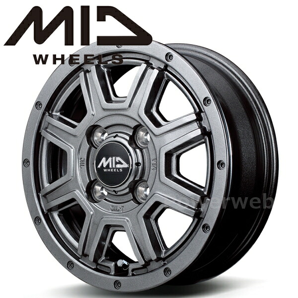 [ホイールのみ単品4本セット] MID MUD RIDER 12インチ&times;4.0B PCD：100 穴数：4 インセット：42 メタリックグレー マッドライダー｜パワーウェブ２号店