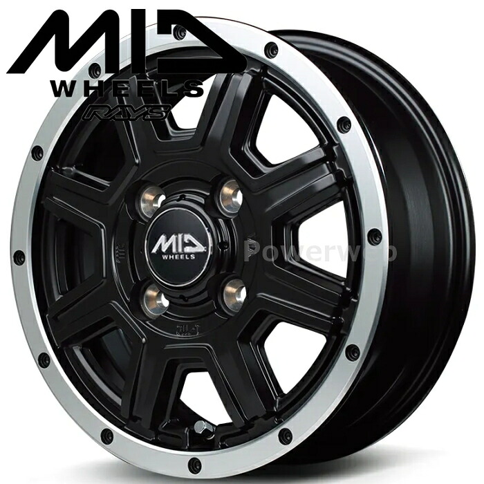 [ホイールのみ単品4本セット] MID WHEELS WF-8 (WF8) 12インチ&times;4.0J PCD：100 穴数：4 インセット：42 セミグロスブラック/フランジポリッシュ (SBF) マルカサービス｜パワーウェブ２号店 26,424円