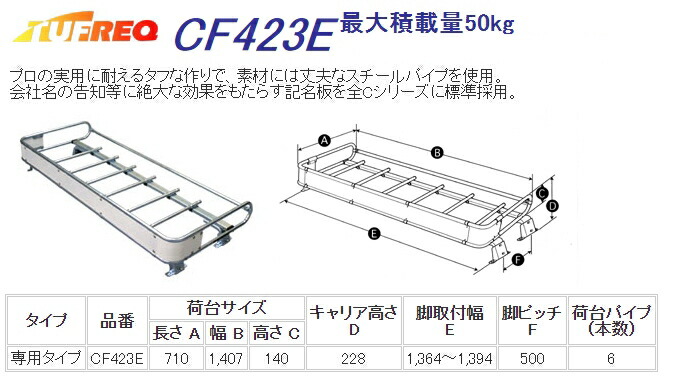 5％OFF】 精興工業 TUFREQ タフレック トラック用キャリア Cシリーズ 4本脚 CF423E 日産 NT450アトラス H25.1〜R2.12  FEA# FGA# シングル 標準キャブ ハイルーフ 沖縄県 離島 発送不可 whitesforracialequity.org