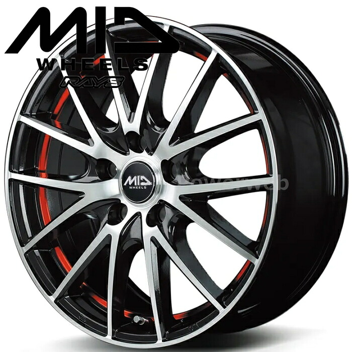 MID WHEELS RX27 (RX27) 16インチ 6.5J PCD:114.3 穴数:5 inset:48 ブラックメタリックポリッシュ＋アンダーカットレッドクリアー （BKR) マルカサービス [ホイール4本セット]｜PowerWeb 40,495円