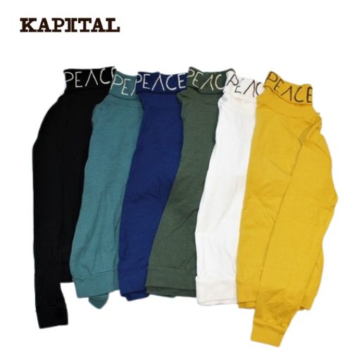 KAPITAL  kapital   18.5/-天竺  ハイネックロンT（PEACE刺しゅう）  K2109LC045  EK-1301 かしら文字 長袖 重ね着 綿100％