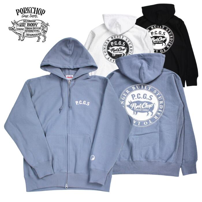 PORKCHOP GARAGE SUPPLY  CIRCLE PORK ZIP UP HOODIE ポークチョップガレージサプライ 倶楽部 豚肉 ジップアップフーディ メンズ 裏起毛 パーカー パーカー-メンズファッション-トップス