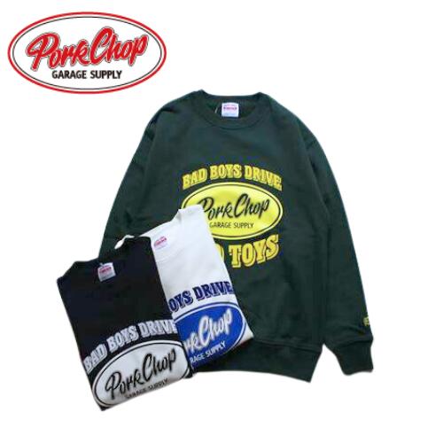 PORKCHOP GARAGE SUPPLY BAD TOYS SWEAT ポークチョップガレージサプライ バッド トイズ 流汗 労働者の一団素っ首 流汗 豚肉チョップ NAVY 米国海軍 DEEP GREEN ディープグリーン OFF WHITE 象牙色 調教師 メンズ レディース ユニ一発やる