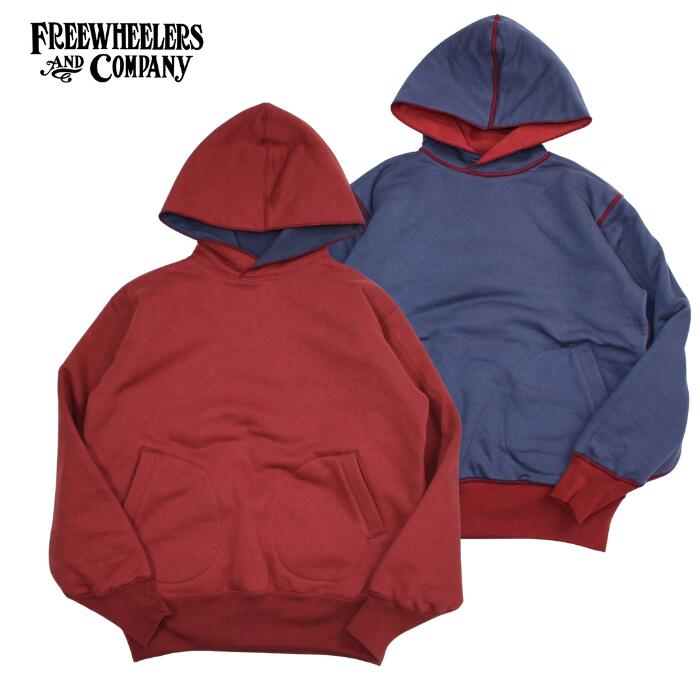 FREEWHEELERS POWER WEAR  ”DOUBLE FACE ATHLETIC HOODED SWEAT SHIRT” SPECIAL H/W×M/W #2534012  1920～1930s DARK CRIMSON×OLD NAVY フリーホイーラーズ 力強さお召しもの ダブル人間の顔 アスレチックフーディ トレーナー freewheelers リバーシブルパーカー