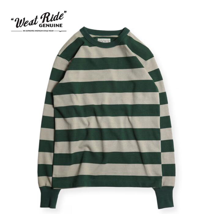 WEST RIDE 26SS HEAVY BORDER LONG TEE SLATE GREEN/SAND ウエストライド ヘビーボーダーロングT メンズ 自動二輪車 アメカジ 長袖