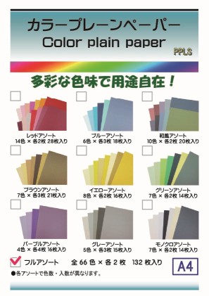 4010 PPLS カラープレーンペーパー 色手工芸品紙 フルアソート 66色×2枚 A4 超厚口 計132枚