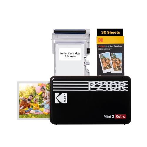 コダックKodak Mini 2 レトロ 4PASS スマホプリンター／インスタントプリンター／チェキプリンター(5.3ｘ8.6cm)+プリンター本体8枚入り+30枚バンドル、ブラック