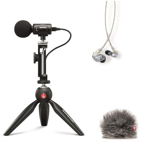 SHURE MV88+SE215-CL-A ポータブル動画撮影キット : ステレオコンデンサーマイク iOS Android MV88+ イヤホン ウィンドジャマー/メーカー保証2年|ピースリーショップ 店