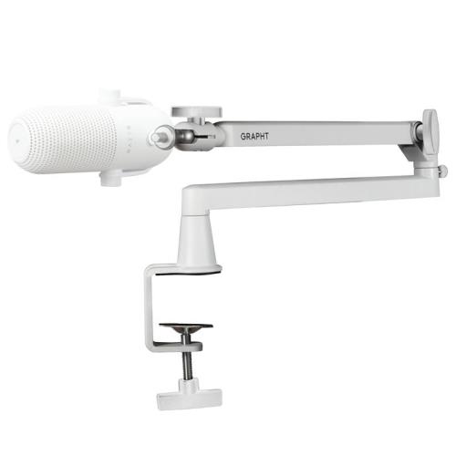 GRAPHT マイクアーム ロープロファイル MICROPHONE ARM ピュアホワイト耐荷重 2kg 360度回転 角度調節可能 3/8 5/8 マイククリップ付き クランプ式 配信 レコーディング ゲーム実況 ストリーミング