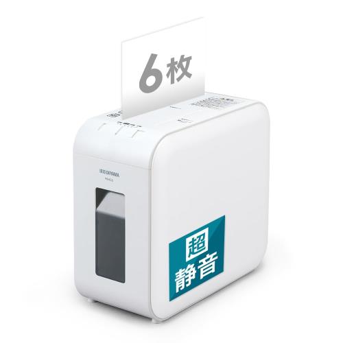 アイリスオーヤマ 静音シュレッダー 家庭用 細断枚数6枚 クロスカット 連続使用10分 CD/DVD/BD細断可能 ダストボックス7.5L A4/60枚収容 P6HCS-W ホワイト