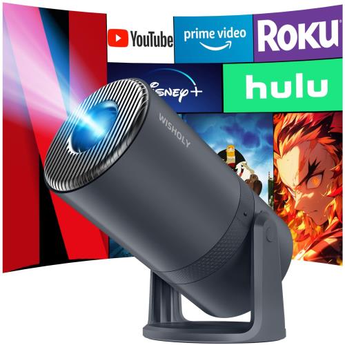 WISHOLY プロジェクター 家庭用Android TV搭載・270°回転 プロジェクター 小型 27000LM 1080P WiFi6 ぷろじぇくたー 天井投影 Wi-Fi 自動台形補正 Bluetooth5.4 内蔵HiFiスピーカー 50％ズーム機能 静音設計 スマホ/PC/Switch/DVD等接続可能