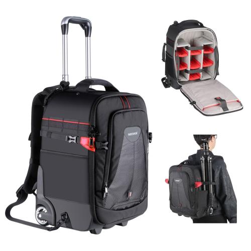 Neewer 2-in-1ローリングカメラバックパック 耐衝撃コンパートメント/隠しプルバー 耐久防水 カメラ、三脚、レンズ、ラップトップに対応(黒)