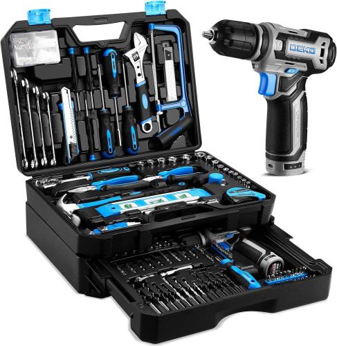 ツールキットボックスドリルセット: DEKOPRO 238点組 ホームメカニックツールボックス 12Vパワーコードレスドリルハンド取りつくろう物の具書き割り ジャズバンド一揃いの道具 納めるまとめ役 抽き出し容れもの 青碧