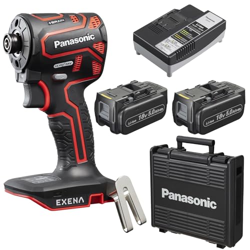 パナソニック(Panasonic) 申し受ける差しひびき１番ウッド EZ1PD1 判定基準書き割り ONE ATTACH相応う (18V 5.0Ah蓄電池容器に並べる×2個/申し受ける器/可塑性物質容れもの付) EXENA デュアル(14.4V/18V相応う) EZ1PD1J18D-R 赤いこと