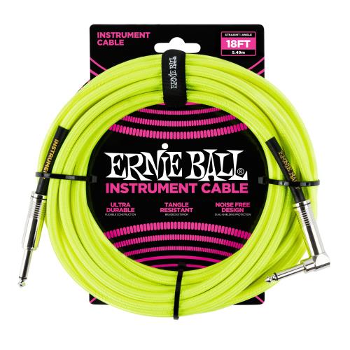 ERNIE BALL 6085 楽器用シールドケーブル 18フィート 5.49m BRAIDED INSTRUMENT CABLE STRAIGHT/ANGLE ネオン・イエロー