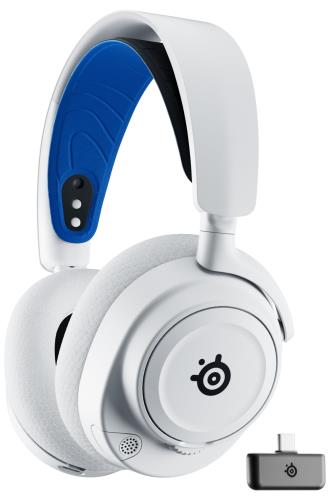 SteelSeries ワイヤレス ゲーミングヘッドセット ヘッドホン 軽量 ボイスチャット可能 ゲームとスマホを同時接続 Arctis Nova 7P 無線 密閉型 Switch/Switch2/PC/PS5/PS4 対応 AIノイズキャンセリング 空間オーディオ Hi-Fiサウンド 調整可能 61561 ホワイト×ブルー