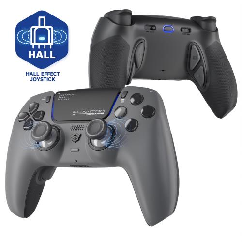 HEXGAMING ホールエフェクトバージョンps5やPCや携帯など対応用PHANTOM Proゲーミングコントローラー、4つの割り当て可能な背面ボタンが付いて、プロファイルが6種類登録できて、交換可能なアナログスティック8種類から選べ、調整できるアダプティブトリガー機能付いています