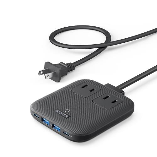 Anker Nano Charging Station (6-in-1, 67W) (USBタップ 電源タップ AC差込口 2口 USB-C 2ポート USB-A 2ポート 延長コード 1.5m) PSE技術基準適合MacBook PD対応 Windows PC iPad iPhone Galaxy Android スマートフォン ノートPC 各種 その他機器対応 (ブラック)