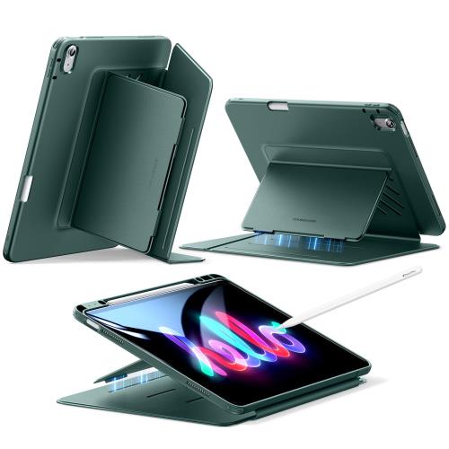 ESR iPad Air 13インチ ケース (M3/M2、2025/2024) ペン収納 耐衝撃 縦横スタンド 自動ウェイク/スリープ Pencil Pro/USB-C ワイヤレス充電対応 マルチアングルケース Flipシリーズ グリーン