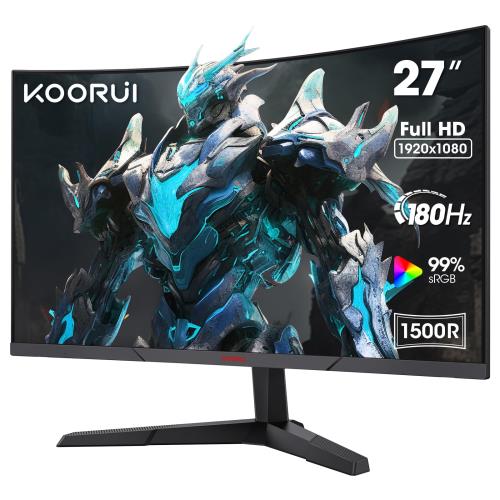 KOORUI ゲーミングモニター 曲線状の形 27in 180サイクル 1ms 盛りだくさん固定ディスク/1500R/HDR/青色点火装置助け出す/Adptive sync/DP/HDMI/VESA/金棒引き非積み上げる 27E6CA