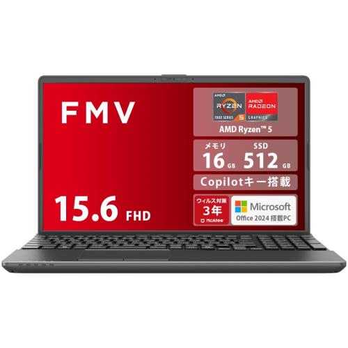 FMV 富士通 万覚え帳マイコン Note A WA1-K2 (MS Office 2024/Copilot足懸かり積み上げる/Win 11/15.6型/AMD Ryzen 5/16GB/SSD 512GB/スーパーマルチドライブ) FMVWK2A155_AZ
