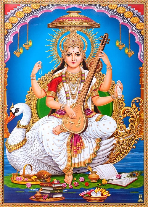 サラスヴァティー（弁天）像　金属製　約8.5cm 　ー インドの小さな神さま ー サラスヴァティー（弁天）像 金属製 約8.5cm ー インドの小さな