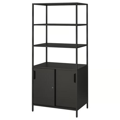 ＊202601TROTTEN トロッテン キャビネット 引き戸付 チャコール 80x55x180 cm両面仕様 頑丈 ルームディバイダー IKEA イケアおしゃれ 新生活 扉付き収納 高さ調節機能604.748.59｜PRAY LIV 店