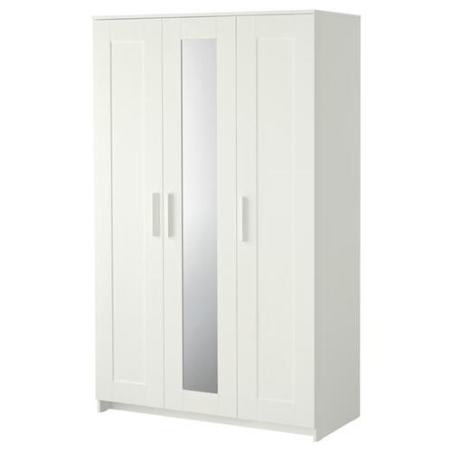＊202602BRIMNES ブリムネス ワードローブ 扉3枚付 ホワイト 117x50x190 cm機能性 頑丈 耐久性 IKEA イケアおしゃれ 新生活 収納 ミラー 可動棚 安全金具104.079.28｜PRAY LIV 店