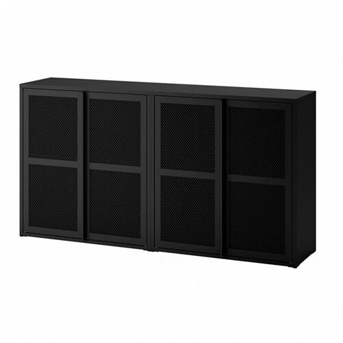 ＊202602 IVAR イーヴァル キャビネット 扉付 ブラック メッシュ 160x30x83 cm シンプル 頑丈 耐久性 IKEA イケア おしゃれ 新生活 スチール製 室内用 795.081.09