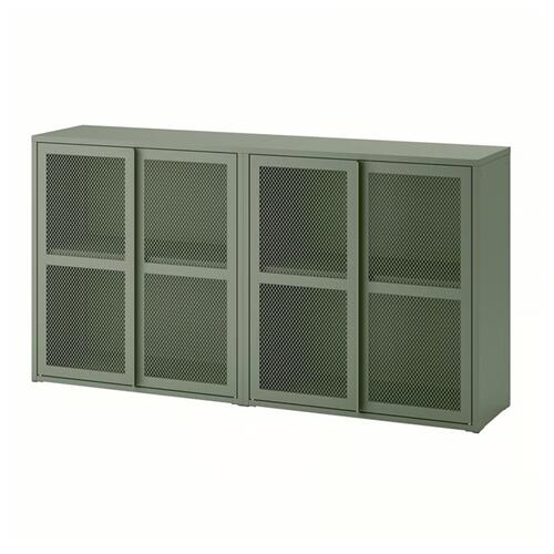 ＊202602 IVAR イーヴァル キャビネット 扉付 グレーグリーン メッシュ 160x30x83 cm シンプル 頑丈 耐久性 IKEA イケア おしゃれ 新生活 スチール製 室内用 695.081.19