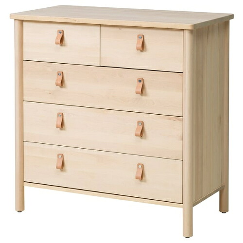 ＊202602 BJ?RKSN?S ビョルクスネース チェスト（引き出し×5） バーチ 90x47x90 cm 収納 簡単 組み立て IKEA イケア おしゃれ 新生活 スムーズ ストッパー 壁固定用キット 504.073.04
