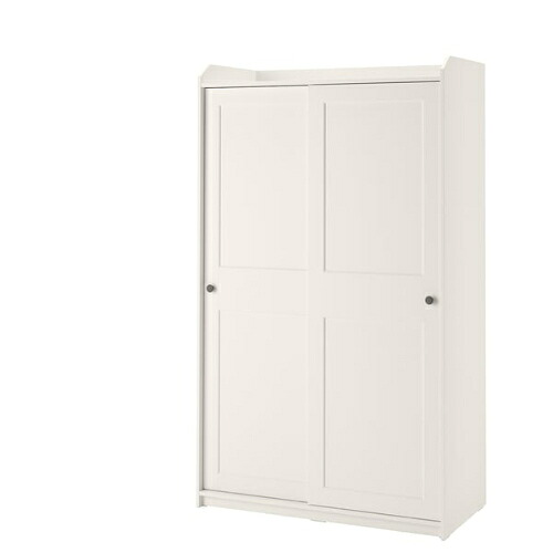 ＊202602HAUGA ハウガ ワードローブ 引き戸付き ホワイト 118x55x199 cm収納 簡単 組み立て IKEA イケアおしゃれ 新生活 引き戸 安全金具 404.569.17｜PRAY LIV 店
