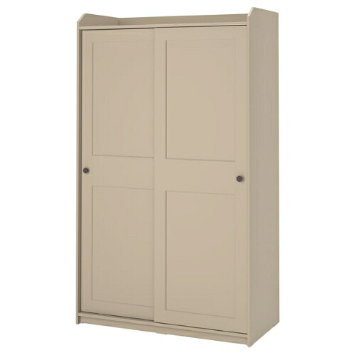 ＊202602HAUGA ハウガ ワードローブ 引き戸付き ベージュ 118x55x199 cm収納 簡単 組み立て IKEA イケアおしゃれ 新生活 引き戸 安全金具 104.569.14｜PRAY LIV 店