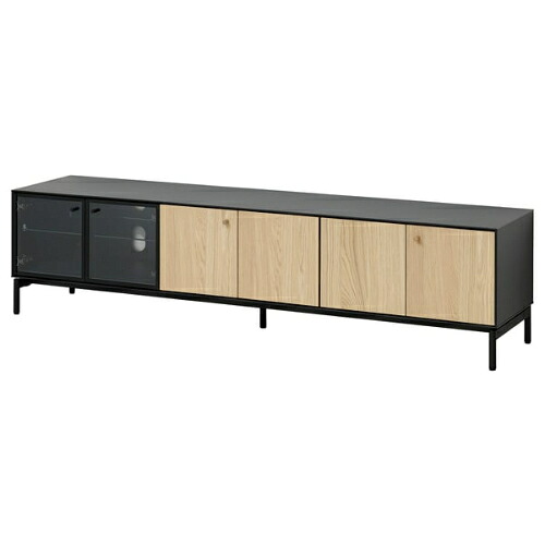 ＊202602 BOASTAD ボアスタード テレビ台 ブラック/オーク材突き板 181x42x45 cm 収納 簡単 組み立て IKEA イケア おしゃれ 新生活 配線口 高さ微調節 805.070.57