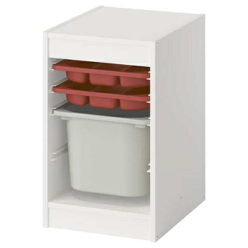 ＊202602 TROFAST トロファスト 収納コンビネーション ボックス/トレイ付 ホワイト レッド/グレー 34x44x56 cm 収納 IKEA イケア おもちゃ収納 おかたづけ 家具 おしゃれ 新生活 整理棚 棚 収納ボックス 子供部屋 収納家具 195.841.77