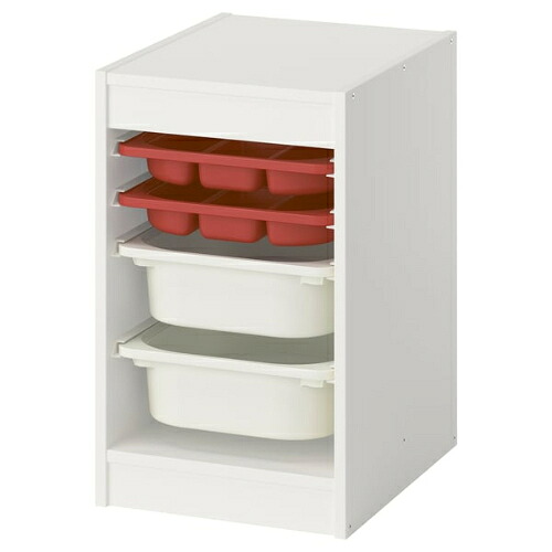 ＊202602 TROFAST トロファスト 収納コンビネーション ボックス/トレイ付 ホワイト レッド/ホワイト 34x44x56 cm 収納 IKEA イケア おもちゃ収納 おかたづけ 家具 おしゃれ 新生活 整理棚 棚 収納ボックス 子供部屋 収納家具 896.019.89