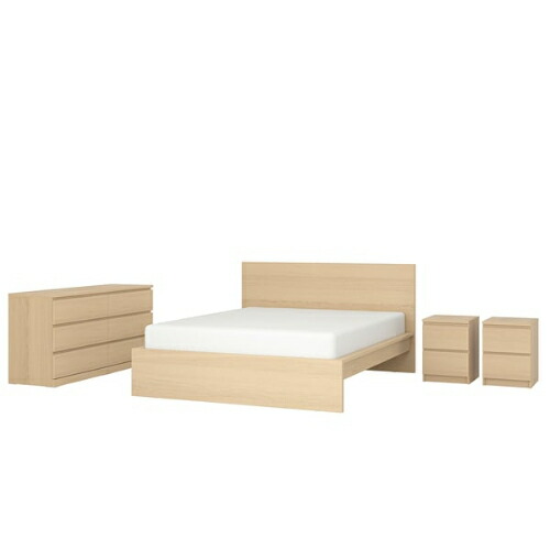 ＊202603MALM マルム 寝台お座敷調度品4点セットホワイトステインオーク材穿刺板140x200 cmIKEA イケア今めかしい 新やって行く調度品 寝具 すのこ ルーローイ 洋服箪笥094.882.42