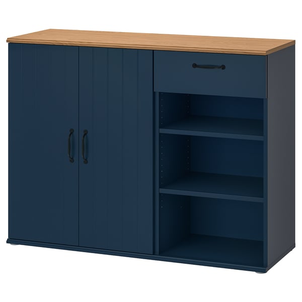 ＊202603 SKRUVBY スクルーヴビー サイドボード ブラックブルー 120x38x90 cm IKEA イケア おしゃれ 新生活 家具 収納 オープンシェルフ 高さ微調節 木目 505.687.21