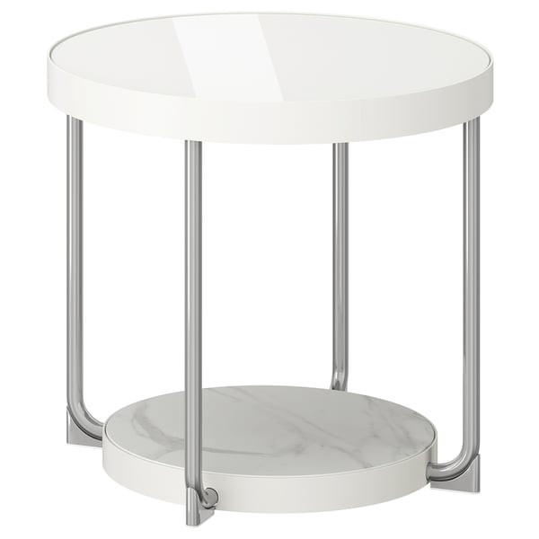 *202603 FR・・TORP フロートルプ サイドテーブル ホワイト クロムメッキ/ホワイト ガラス 48 cm IKEA イケア おしゃれ 新生活 家具 ソファテーブル ガラス 506.220.92