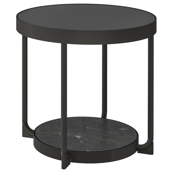 ＊202603 FR・・TORP フロートルプ サイドテーブル チャコール 大理石調/ブラック ガラス 48 cm IKEA イケア おしゃれ 新生活 家具 ソファテーブル ガラス 104.975.80